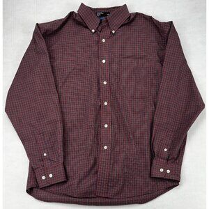 Haggar Shirt Mens Medium Red Blue Plaid Button Down Wrinkle Free Pocket Classic